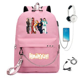 Anime Haikyuu Nylon Backpack USB Charge Schoolbag Packsack
