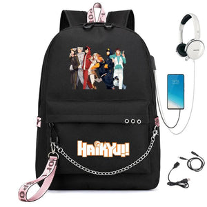 Anime Haikyuu Nylon Backpack USB Charge Schoolbag Packsack