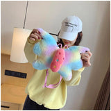 Rainbow Butterfly Girl Plush Backpack Bag Shoulder Bag Schoolbag