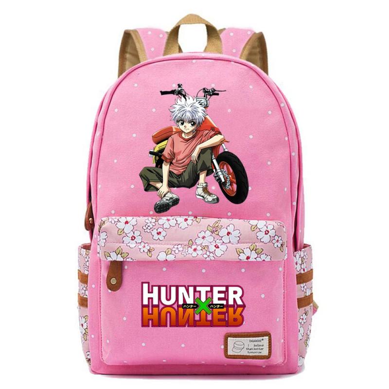 Anime Hunter Hunter Zipper Backpack Student Pink Schoolbag