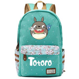 Anime Totoro Canvas Printing Backpack Student Schoolbag Green Packsack