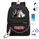 Anime Fairy Tail Backpack USB Charging Headphone Student Schoolbag Travel