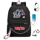 Anime Fairy Tail Backpack USB Charging Headphone Student Schoolbag Travel