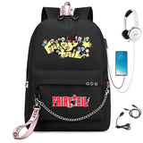 Anime Fairy Tail Backpack USB Charging Headphone Student Schoolbag Travel