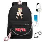 Anime Fairy Tail Backpack USB Charging Headphone Student Schoolbag Travel