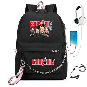 Anime Fairy Tail Backpack USB Charging Headphone Student Schoolbag Travel