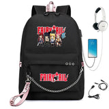 Anime Fairy Tail Backpack USB Charging Headphone Student Schoolbag Travel