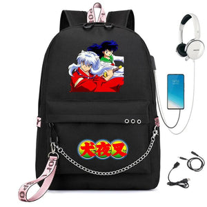 Anime Inuyasha Backpack USB Charging Headphone Unisex Schoolbag
