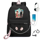 Anime Spirited Away Backpack USB Charging Headphone Teenagers Student Schoolbag