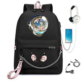 Anime Spirited Away Backpack USB Charging Headphone Teenagers Student Schoolbag