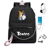 Anime Totoro Print Backpack USB Charging Headphone Zipper Cart