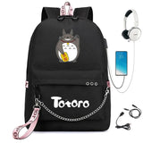 Anime Totoro Print Backpack USB Charging Headphone Zipper Cart