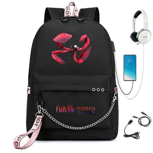 Anime Tokyo Ghoul Backpack USB Charging Headphone Student Schoolbag