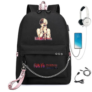Anime Tokyo Ghoul Backpack USB Charging Headphone Student Schoolbag