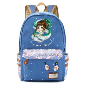 Anime Spirited Away Canvas Backpack Teenger Packsack Casual Zip Schoolbag