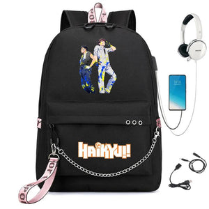 Haikyuu Nylon Backpack Schoolbag USB Charge Cartoon Teenger Travel Laptop