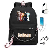 Haikyuu Nylon Backpack Schoolbag USB Charge Cartoon Teenger Travel Laptop