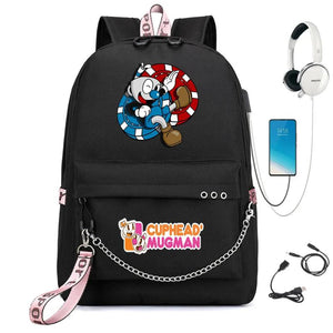Cuphead Nylon Print Backpack Schoolbag with USB Charge