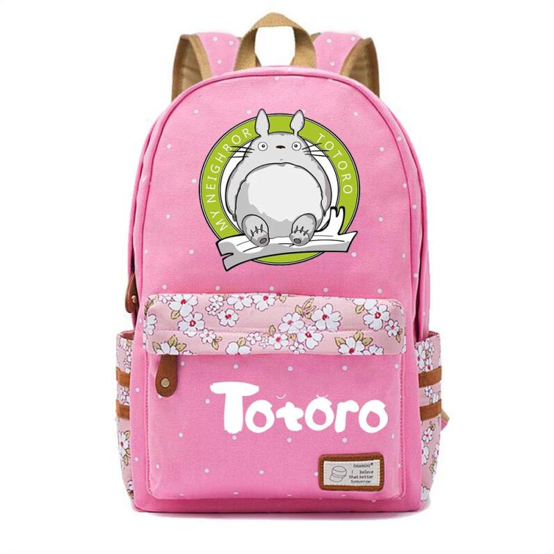 Anime Totoro Casual Pink Backpack Unisex Student Cartoon Schoolbag