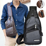 Men's Leather Chest Sling Packs Shoulder Cross Body Bag