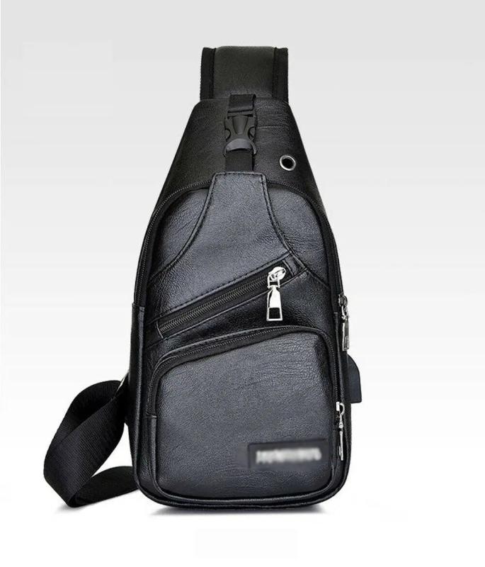 Men's Leather Chest Sling Packs Shoulder Cross Body Bag