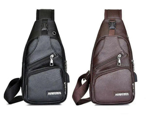 Men's Leather Chest Sling Packs Shoulder Cross Body Bag