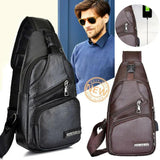 Men's Leather Chest Sling Packs Shoulder Cross Body Bag