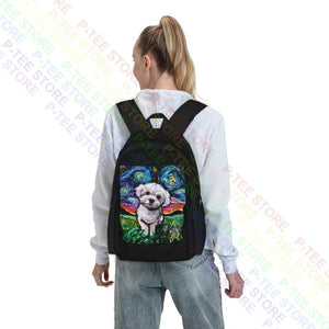 Maltipoo Starry Night Maltese Poodle Dog Art Large Backpack Print Bag