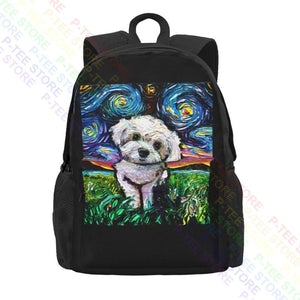 Maltipoo Starry Night Maltese Poodle Dog Art Large Backpack Print Bag