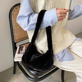 Soft Plush Hobos Shoulder Bag Winter Furry Clutch Purse Handbag - Women