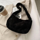 Soft Plush Hobos Shoulder Bag Winter Furry Clutch Purse Handbag - Women
