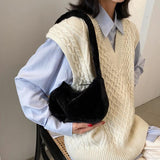 Soft Plush Hobos Shoulder Bag Winter Furry Clutch Purse Handbag - Women