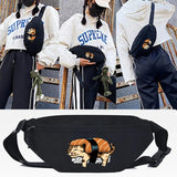 High Waist Bag Cat Making Sushi Print Chest Bag Canvas Multiuse Shoulder Bag