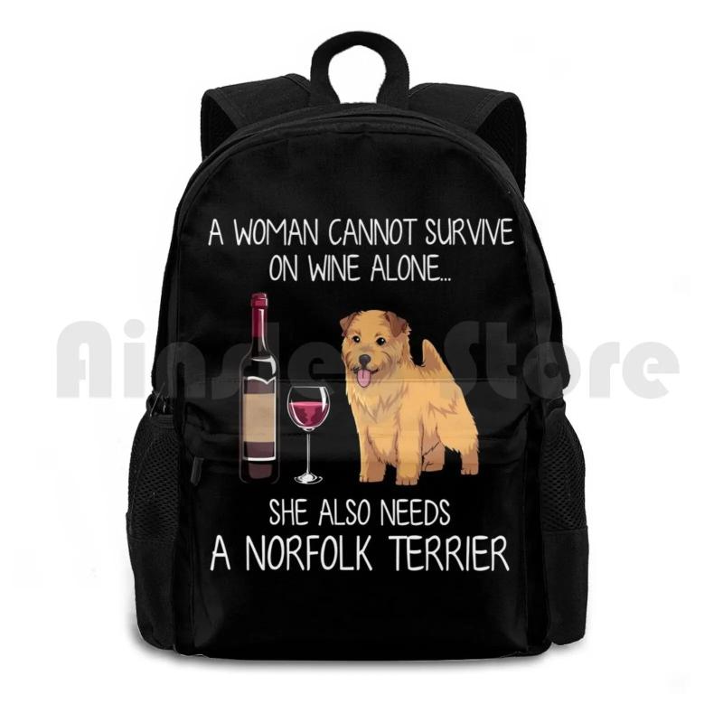 Norfolk Terrier And Wine Funny Dog Outdoor Hiking Backpack