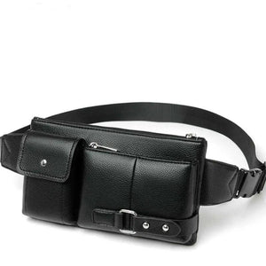 Men's Belt Bag Classic Solid PU Leather Waist Bag