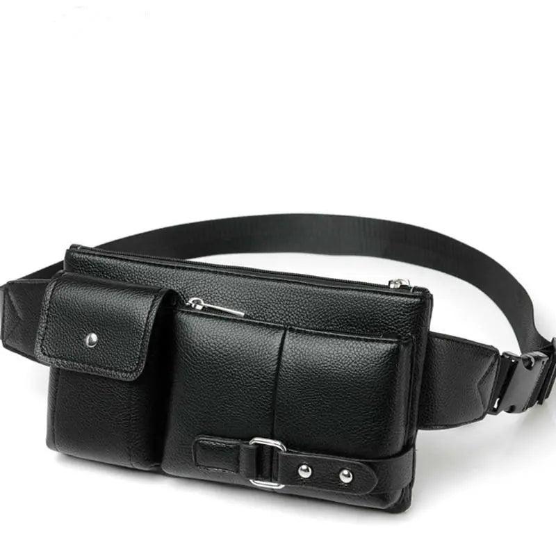 Men's Belt Bag Classic Solid PU Leather Waist Bag
