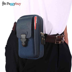 Men Canvas PU Leather Waist Bag Phone Purse Business