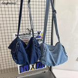 Denim Large Capacity Shoulder Bag Solid Zipper Crossbody Handbag