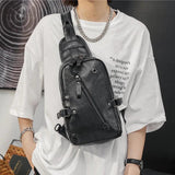 Men's High Style PU Leather Chest Bag Solid Shoulder Bag