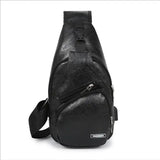 Men's Leather Chest Bag USB Charging Waterproof Crossbody Bag