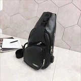 Men's Leather Chest Bag USB Charging Waterproof Crossbody Bag
