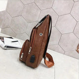 Men's Leather Chest Bag USB Charging Waterproof Crossbody Bag