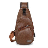 Men's Leather Chest Bag USB Charging Waterproof Crossbody Bag