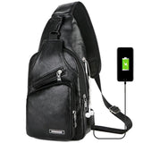 Men's Leather Chest Bag USB Charging Waterproof Crossbody Bag