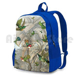 Hummingbirds Outdoor Hiking Backpack Tropical Palm Leaves Green