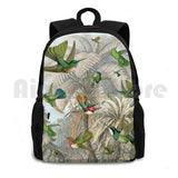 Hummingbirds Outdoor Hiking Backpack Tropical Palm Leaves Green