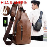Leather Men Chest Bag Vintage Crossbody Shoulder Bag Business Sling Bags