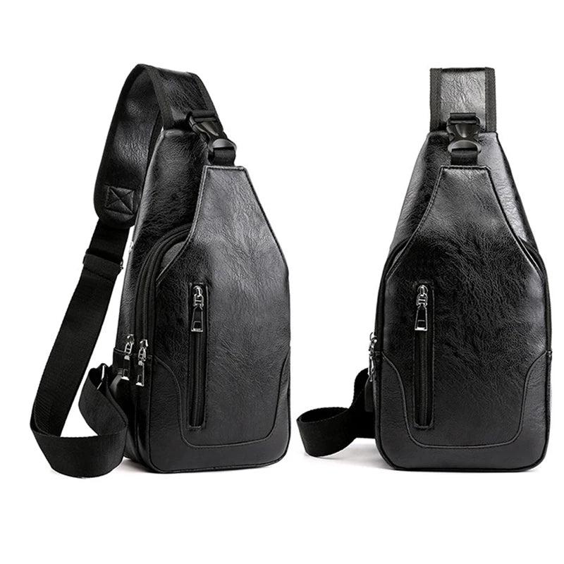 Leather Men Chest Bag Vintage Crossbody Shoulder Bag Business Sling Bags