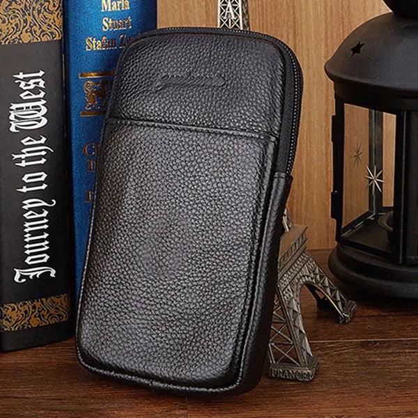 Men Leather Cell Phone Case Cigarette Belt Fanny Bag Waist Pack