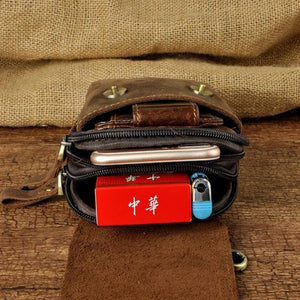Men's Real Leather Waist Bag Hook Belt Pack Cigarette Phone Pouch